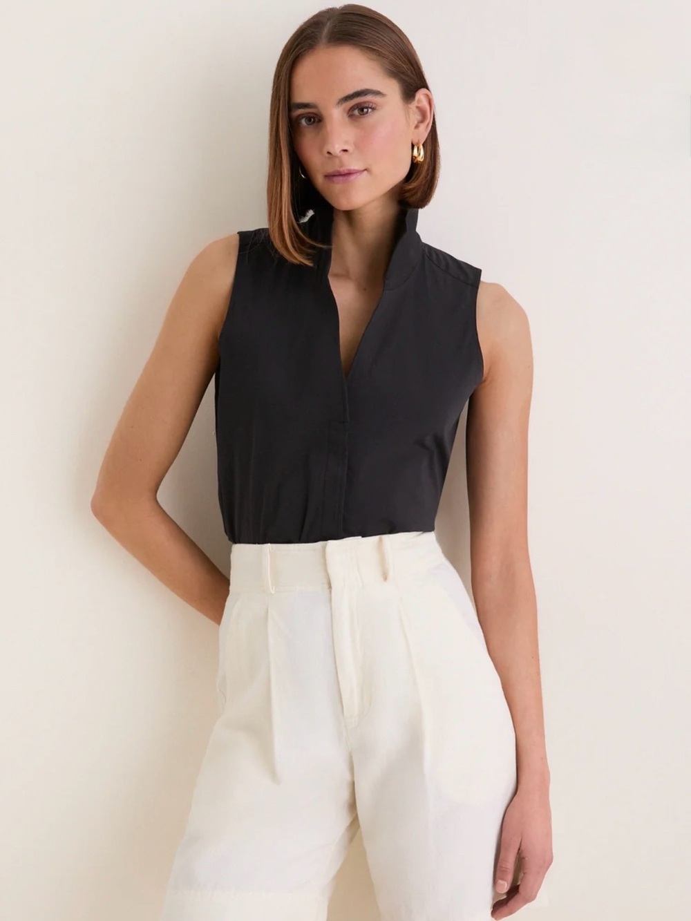 Tuckernuck Besette Sleeveless Button Down Top Black Medium NWT